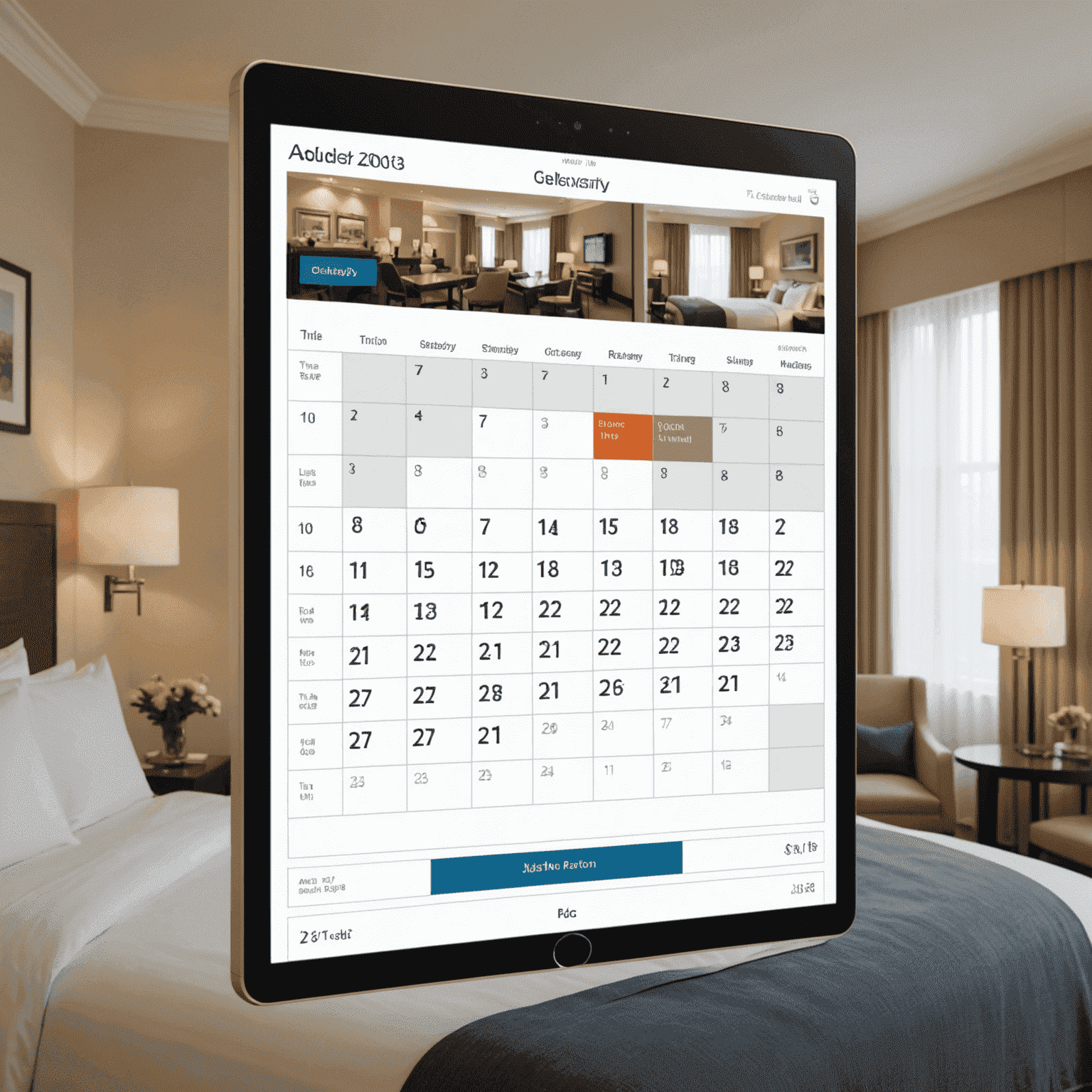 Imagen de un calendario interactivo mostrando reservas de habitaciones de hotel con opciones para modificar en tiempo real